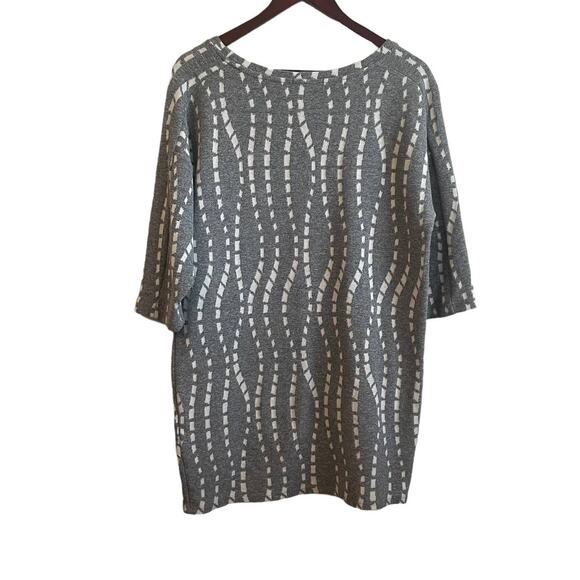 Zara Women Sweater M Gray White Abstract‎ Stripe Tunic 3/4 Sleeve Stretch Cozy - Picture 3 of 7